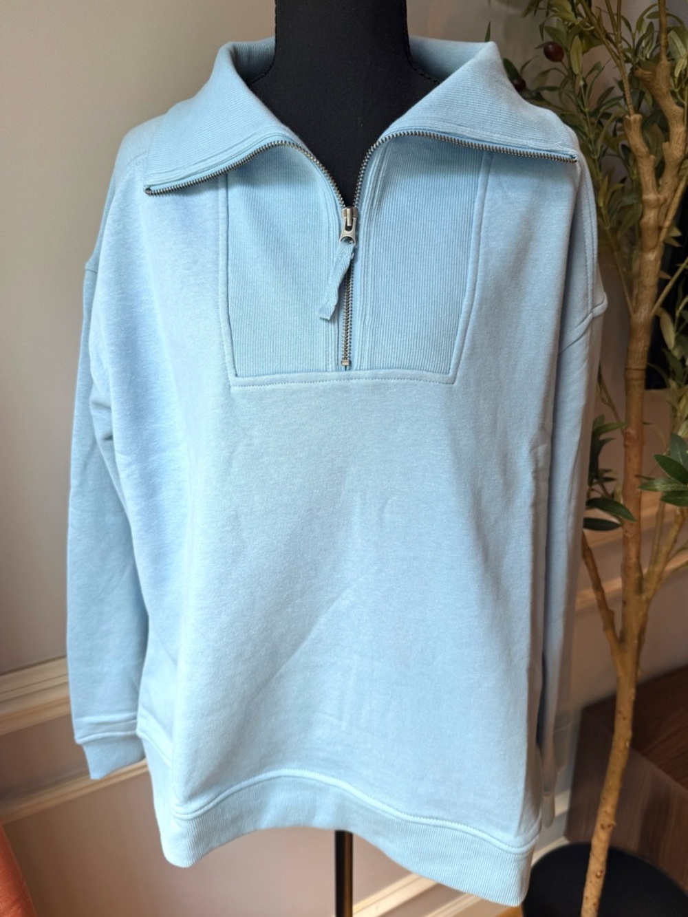 Eddie Bauer Quarter Zip Pullover Blue Sweatshirt Oversized L NWT